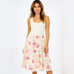Vintage J.Jill Floral Linen Eyelet Skirt Y2k Cottagecore Shabby Chic Romantic